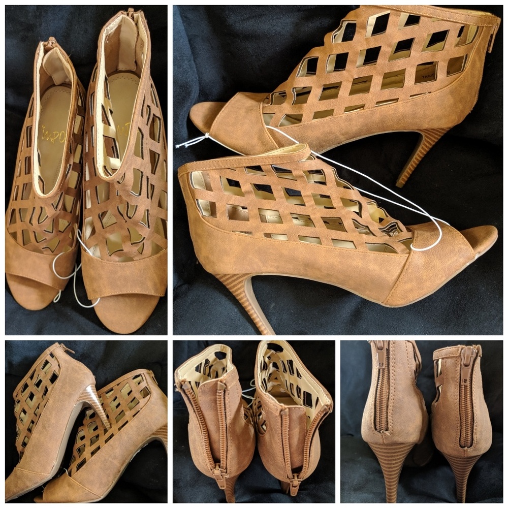 Impo Tanier Tan Caged Open Toe High Heel Zip Back